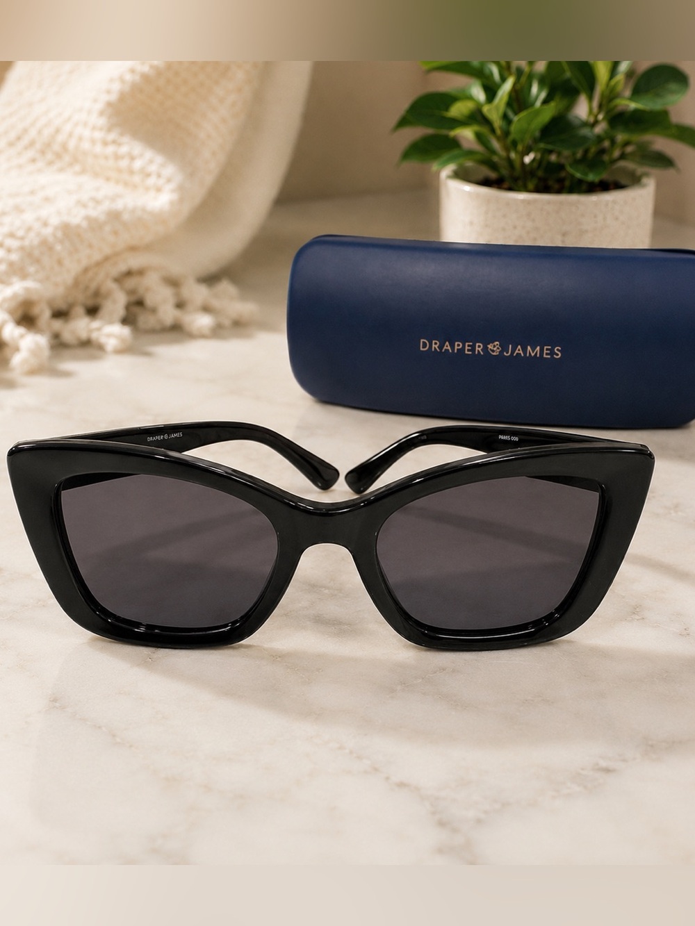 Draper James (Reese Witherspoon) Black Cat-Eye Sunglasses with Dark Lenses